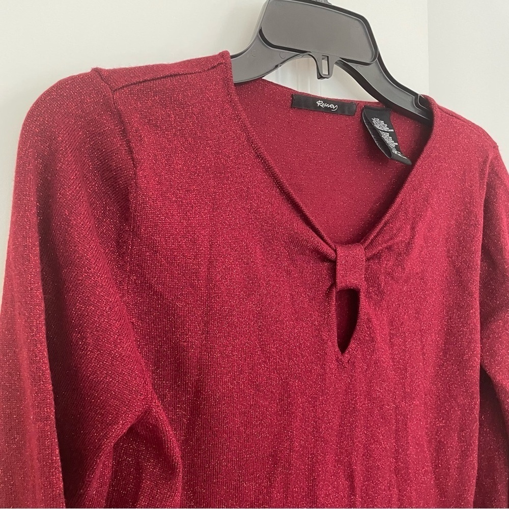 Ralsey Red Sparkly Metallic 3/4 Bell Sleeve V-Neck Keyhole